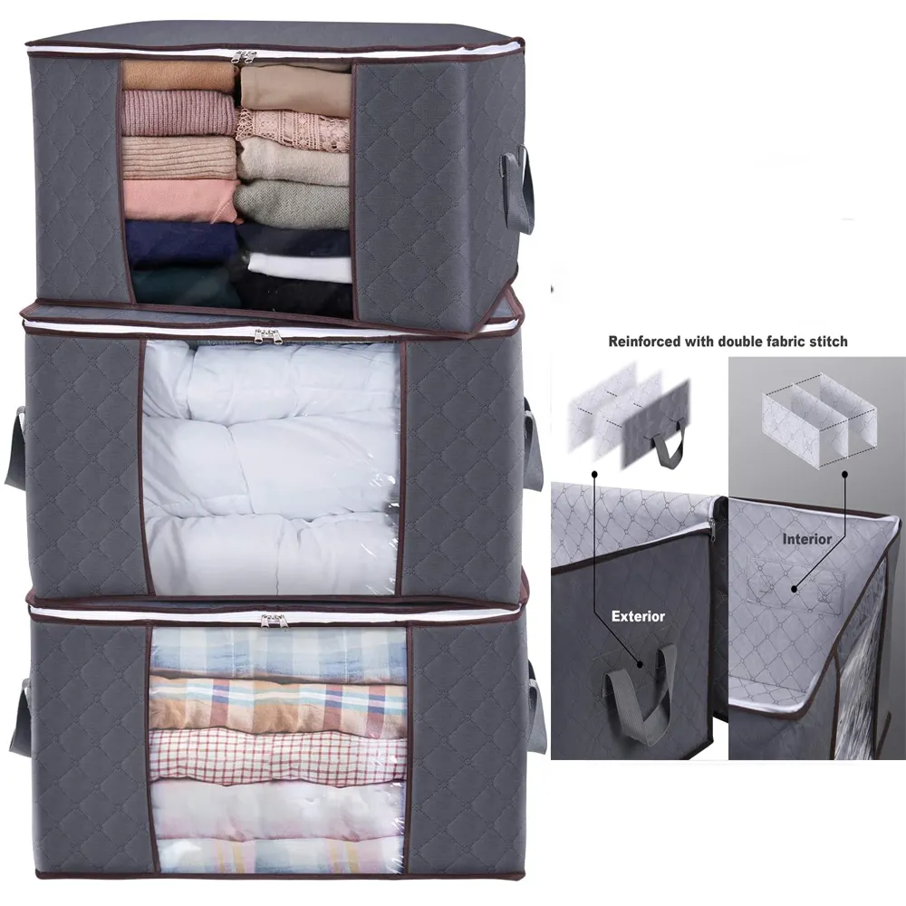 Hot selling Large Capacity Fabric Blanket Quilt Bag 90l Underbed Clothes Storage Bag Organizer For Clothes Organizer
