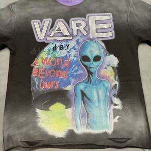 T-shirt pour homme avec imprimé Alien, effet vintage délavé, strass, col rond, manches courtes, style streetwear - Product Image 4