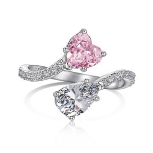 Dylam 925 Sterling Silver 8A Crushed Iced Out Cut Staggered Contrasting Two-Stone Daily Dress <b>up</b> Women <b>Open</b> Ring - Product Image 1