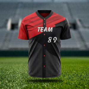 Maillot de baseball d'équipe pour homme, rouge et noir, imprimé par sublimation, respirant, anti-humidité, polyester, manches courtes, coupe classique, toutes saisons - Product Image 4