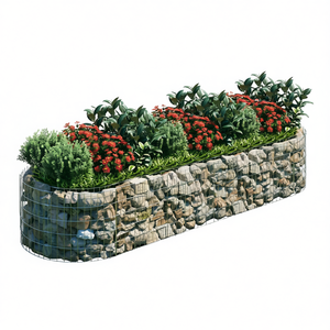 Jardinière surélevée en gabion, en fer galvanisé argenté, de forme elliptique, pour fleurs et plantes vertes - Product Image 1
