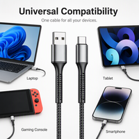 Cable de Carga Rápida USB Tipo-C de 60W, 2M/6 pies, Trenzado de Nailon Resistente, Conductor de Cobre Puro, PD para Computadora, Impresora y Auriculares
