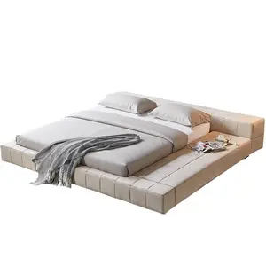 سرير أطفال إيطالي بتصميم بسيط ومنجد من أرضية محشوة من أحدث طراز tatami سرير خشبي كامل الحجم بإطار كبير ومنخفض الظهر