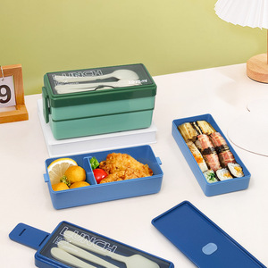 High-quality Pp Plastic Leak-proof Portable Food Container for Kids 2 Layers Food Storage <b>Box</b> Bento <b>Lunch</b> <b>Box</b> With Cutlery - Product Image 2