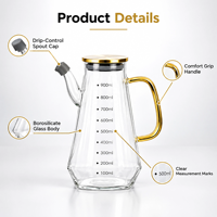 Bouteille d'huile en verre borosilicate de haute qualité pour la cuisson, faible MOQ, forme octogonale, avec bouchon verseur anti-goutte