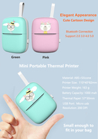 Printer Thermal Mini Saku Kartun Lucu Bluetooth USB 200 DPI Portabel untuk Foto, Kode QR, Label Situs Web, untuk Pelajar