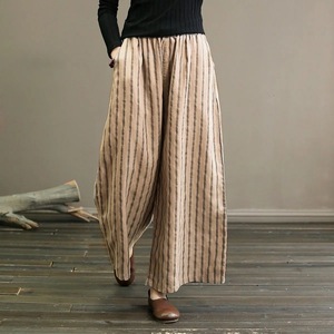 Cotton Linen Striped Wide Leg Pants Women Casual Breathable Loose Fit Plus Size Straight Leg Pants With Pockets Summer Style - Product Image 4