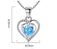 Collier élégant avec pendentif en forme de cœur en zircon bleu, plaqué or sur la base en laiton, pendentif en forme de cœur classique, bijoux de couple, cadeau de fête