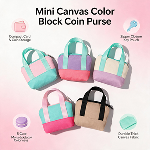 Nouveau sac fourre-tout mini en toile tendance avec logo personnalisé imprimé, motif lettre, fermeture éclair, porte-monnaie et porte-clés pour écouteurs et cartes - Product Image 3