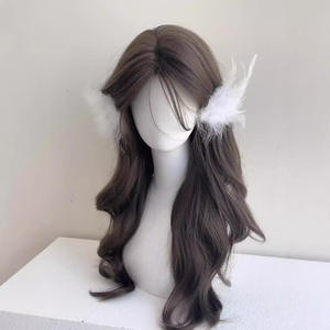 เฮเซลนัท<span class=keywords><strong>ผม</strong></span>หยิกยาวหยักศกสีเทาน้ำตาลวิกผู้หญิงอ่อนโยนและสง่างามทั้งมนุษย์เทียมคลุมศีรษะเต็ม - Product Image 3