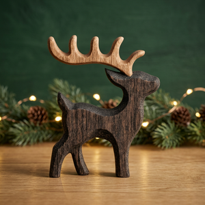 Ornement de renne sculpté en bois, figurine de cerf faite à la main, décoration de la maison, jouet préscolaire - Product Image 4