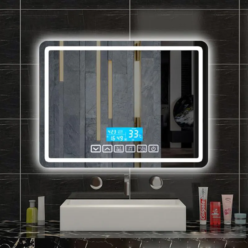 Luxury smart mirror home hotel bathroom mirror led light with time temperature display