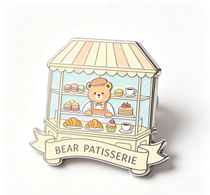 <b>Cute</b> <b>Bear</b> Patisserie Enamel Pin Metal Letterpress Printed Single Side Brooch for Gift and Apparel Accessory - Product Image 4