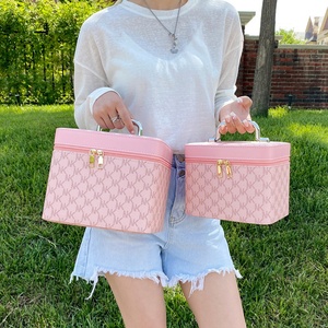 For Boshiho Custom Fashionable Soft PU Leather Corduroy Material High Quality Open Closure Cosmetic <b>Makeup</b> <b>Box</b> - Product Image 1