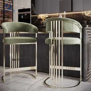 Silla de bar para muebles de bar y restaurante al por mayor, proveedor Foshan, silla de Bar de metal dorado de lujo moderna, altura de 65cm para mesa