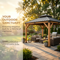 Gazebo robuste en cèdre avec toit rigide et rideaux d'intimité, auvent extérieur toutes saisons pour cuisines de jardin et repas en terrasse