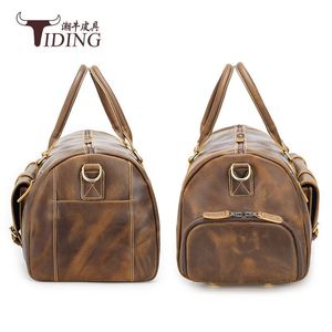 Tiding Men's Genuine Leather Travel Duffel <b>Bag</b> Large Capacity <b>20L</b> Solid Color Soft Handle Gym <b>Bag</b> - Product Image 4