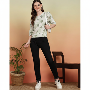 Ensemble d'été décontracté pour femme en coton, haut à imprimé patchwork, col rond, manches courtes, longueur cheville, motif blanc à la taille - Product Image 1