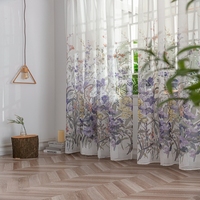 Usine En Gros Moderne Style Fleur Imprimé Sheer Rideau Polyester Fenêtre Rideaux Oeillet Tissé Technique pour Salon