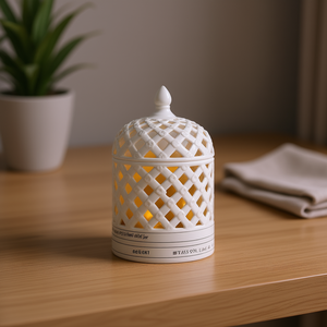 Jarrón con tapa Db Bird D8.5x11.5, Objeto decorativo geométrico de cerámica para mesa de hogar, diseño contemporáneo - Product Image 2