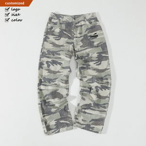 Pantalon de travail cargo tactique pour <span class=keywords><strong>homme</strong></span> en toile de coton personnalisée, coupe oversize ample à jambe large, effet vieilli, motif camouflage - Product Image 1