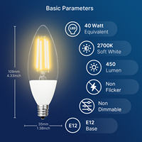 Para UL 500 LM 4W (equivalente a 40W) Dusk Dawn Photocell Sensor LED Bombillas 2700K E12 Edison Filamento Candelabro para iluminación de porche