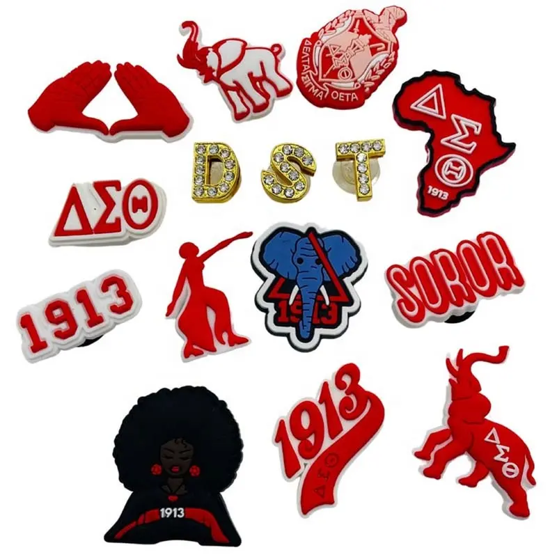 Hỗn hợp Delta Divine 9 hbcu Hy Lạp sorority Diva Voi đỏ DST Giày quyến rũ Clip bó PVC Vòng đeo tay và giày phụ kiện