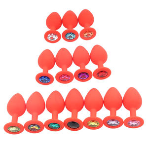Hot Sale 3 Größen Silikon Anal <span class=keywords><strong>Plug</strong></span> Mit Kristall knöpfen Farbige Edelsteine <span class=keywords><strong>Butt</strong></span> <span class=keywords><strong>Plug</strong></span> Männlich Weiblich Anal Trainer Masturbation Schwanz - Product Image 3