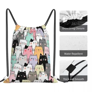 Cats Lovely Drawstring Bags Shopping Unisex Waterproof Storage Organize Bundle Pocket Rope Bag