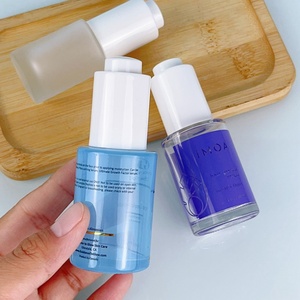 Luxury Round Skin Care Serum Press Top <b>Dropper</b> <b>Bottles</b> Blue 1oz 30ml Glass <b>Bottle</b> With Push Botton - Product Image 6