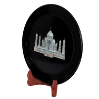 Assiette décorative en marbre noir de 7 pouces, faite à la main, avec incrustation Taj Mahal, en pierre polie, imitation artisanale antique HANDICRAFTS INN