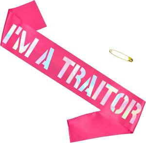 Écharpe « Je suis un traître » avec feuille irisée rose vif, pour les adieux, les déménagements, les changements de travail, les relocalisations, pour femmes ou hommes - Product Image 1