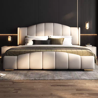Ensemble de Mobilier de Chambre Moderne Rembourré en Cuir, Cadre de Lit Double 180*200, Lit King Size ou Queen Élégant avec Rangement pour la Maison
