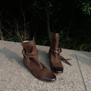 Stivali piatti <span class=keywords><strong>comodi</strong></span> in vera pelle personalizzati per dropshipping, scarpe da <span class=keywords><strong>donna</strong></span>, stivaletti corti in stile retrò per signore - Product Image 2