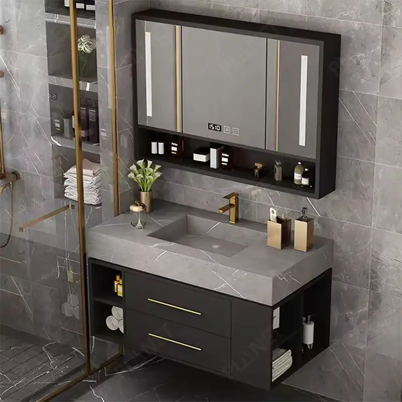 Yeni stil 40 inç yüzer duvar 1 lavabo asılı 2 çekmeceler banyo mobilyası banyo makyaj dolabı