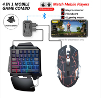Clavier et souris filaires 4 en 1 pour mobile, combo de jeu à une main