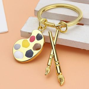 Porte-clés en métal personnalisé avec chaîne, design palette de couleurs or, porte-clés avec pinceau de peinture - Product Image 1