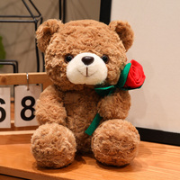 Superzachte knuffelbeer met rozenhoed en roosbloem, 'I LOVE YOU' pluche teddybeer voor Valentijnsdag