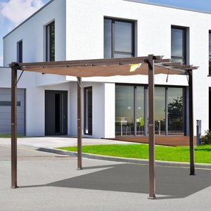 Brown 10' X 10' <strong>Aluminum</strong> <strong>Pergola</strong> Gazebo with Sunshade <strong>Retractable</strong> Canopy for Garden, Park, Pool, Park and Outdoor - Product Image 2