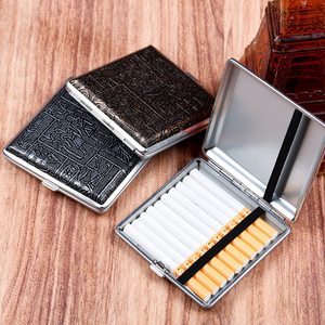hold 20 Smoker Cigarette Case <b>Box</b> Classical Leather Metal cigarette <b>box</b> <b>Smoking</b> Tobacco case <b>box</b> for men's gift - Product Image 1