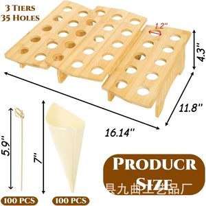 Soporte de madera para conos de helado con brochetas para exhibir postres, estante para servir en fiestas, color madera natural - Product Image 4