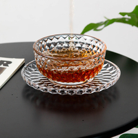 Ensemble de bols et soucoupes décoratifs en verre sans plomb, coupe diamant, lavables au lave-vaisselle, bols à glace en verre transparent pour desserts d'anniversaire