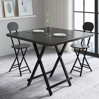 Table à Manger Pliante Portable Domestique, Petite Table Carrée avec Chaises, Mobilier Simple pour Stand Extérieur, Style Panneau en Bois