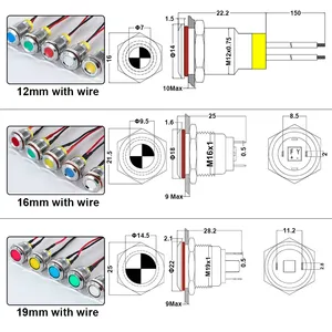 Chất Lượng Cao 6Mm 8Mm <span class=keywords><strong>10Mm</strong></span> 12/16/19Mm Không Thấm Nước IP65 Đèn Tín Hiệu Pilot Kim Loại <span class=keywords><strong>LED</strong></span> Chỉ Số Cảnh Báo Ánh Sáng Cho Điện Tự động Hóa - Product Image 6
