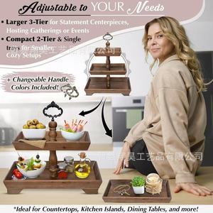 Wooden Storage Rack 3-Tier <b>Desktop</b> <b>Organizer</b> Solid Wood Multi-Functional Display Stand <b>For</b> Home Decor Food Serving - Product Image 2