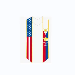 High Quality Graduation Stole Sash Philippines and Usa Flag Graduation Country Flag Graduation Stole for International Students