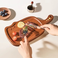 Plateau de service en bois massif, planches à découper en bois d'ébène pour le pain et les aliments, assiettes à steak mignonnes à thème chat avec poignée