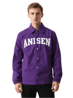 Vente en gros Logo personnalisé veste d'entraîneurs pour hommes en violet grande taille coupe-vent avec placement de logo avant