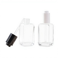 Flacon de maquillage transparent carré à épaule plate de 30 ml/50 ml pour fond de teint liquide, flacon cosmétique en verre pour essence