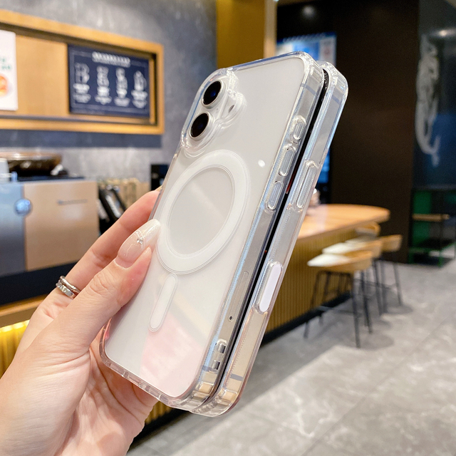 Luxury Clear Magnetic Phone Case for iPhone 16 Wireless Charging Camera Button Mobile Phone Case for iphone 16 17 Pro